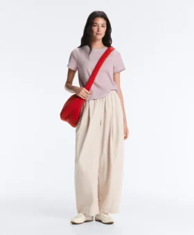 Pantaloni conici plisați din bumbac 100%