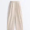 Pantaloni conici plisați din bumbac 100% Pantaloni conici plisați din bumbac 100%