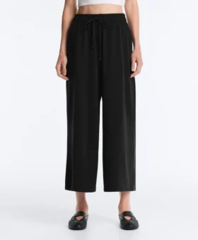 Pantaloni croi larg, cu talie înaltă, cu textură Soft Touch, din modal