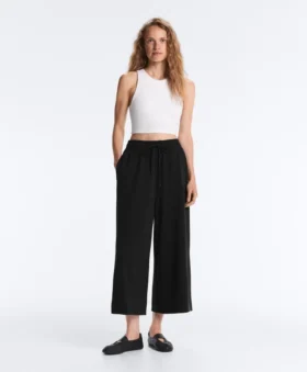 Pantaloni croi larg, cu talie înaltă, cu textură Soft Touch, din modal