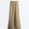 Pantaloni cu croi drept, cu talie înaltă, cu efect de neopren și bordură Pantaloni cu croi drept, cu talie înaltă, cu efect de neopren și bordură