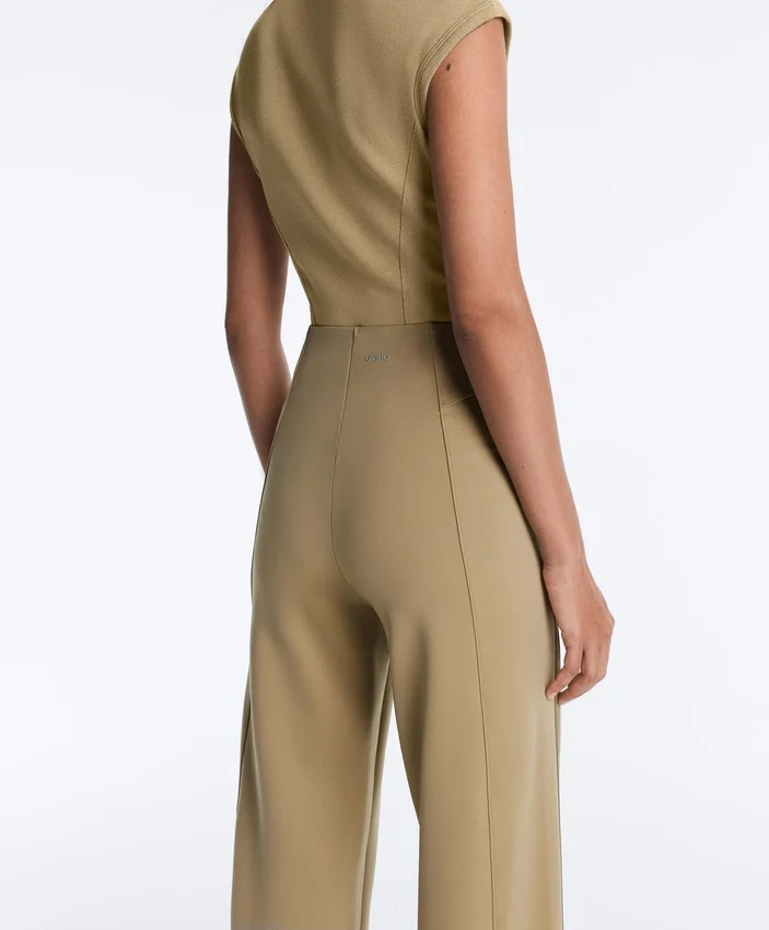 Pantaloni cu croi drept, cu talie înaltă, cu efect de neopren și bordură Pantaloni cu croi drept, cu talie înaltă, cu efect de neopren și bordură