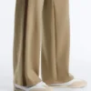 Pantaloni cu croi drept, cu talie înaltă, cu efect de neopren și bordură Pantaloni cu croi drept, cu talie înaltă, cu efect de neopren și bordură