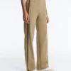 Pantaloni cu croi drept, cu talie înaltă, cu efect de neopren și bordură Pantaloni cu croi drept, cu talie înaltă, cu efect de neopren și bordură