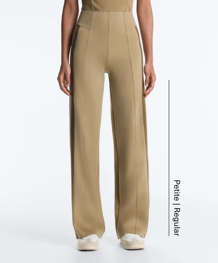 Pantaloni cu croi drept, cu talie înaltă, cu efect de neopren și bordură Pantaloni cu croi drept, cu talie înaltă, cu efect de neopren și bordură