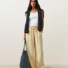 Pantaloni cu croi drept din in 100% cu imprimeu în dungi Pantaloni cu croi drept din in 100% cu imprimeu în dungi