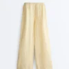 Pantaloni cu croi drept din in 100% cu imprimeu în dungi Pantaloni cu croi drept din in 100% cu imprimeu în dungi