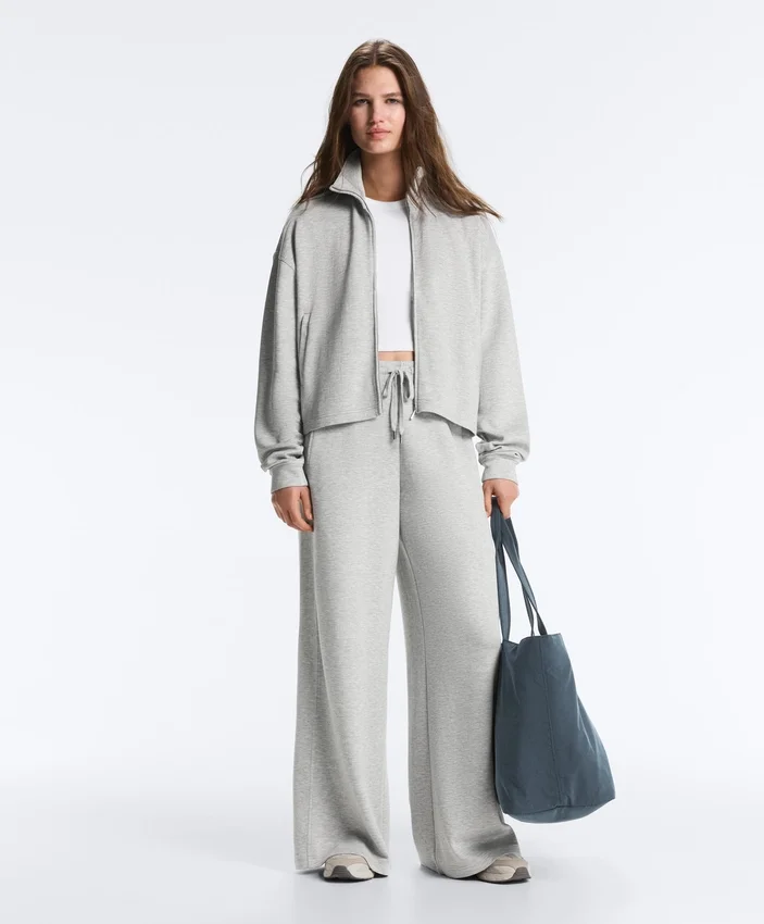 Pantaloni cu croi drept din piqué melanj Pantaloni cu croi drept din piqué melanj