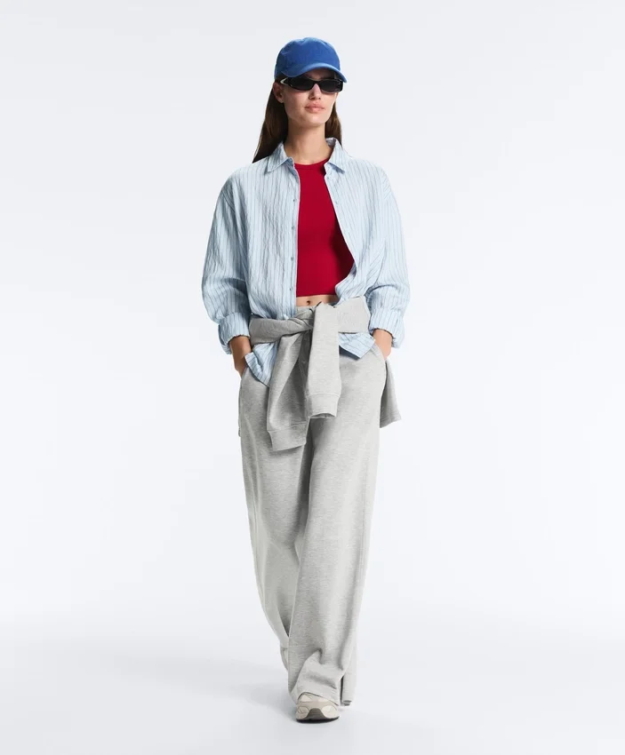 Pantaloni cu croi drept din piqué melanj Pantaloni cu croi drept din piqué melanj