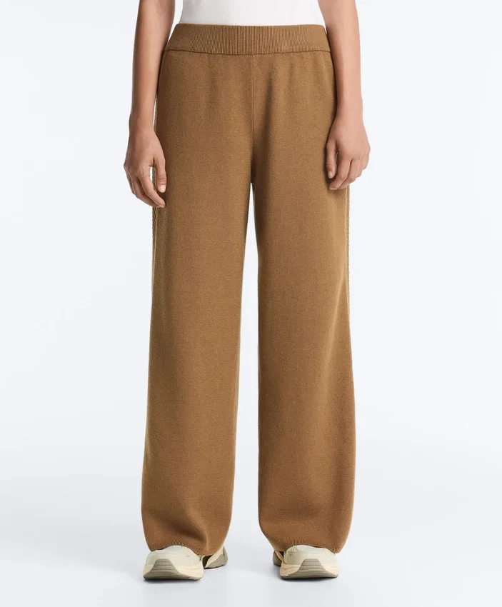 Pantaloni cu croi drept și structură tricotată lateral Pantaloni cu croi drept și structură tricotată lateral
