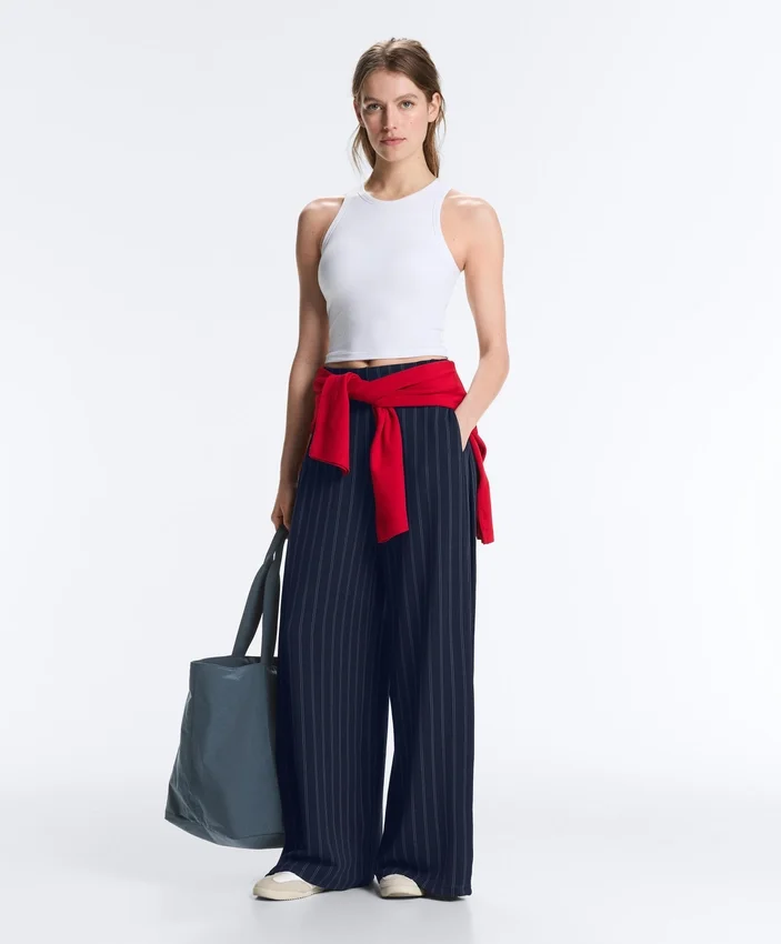 Pantaloni cu croi larg, cu textură Soft Touch, cu pliuri laterale și din modal Pantaloni cu croi larg, cu textură Soft Touch, cu pliuri laterale și din modal