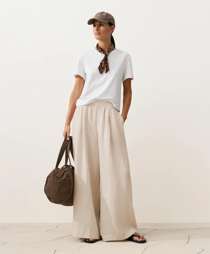 Pantaloni cu croi larg din 100% in Pantaloni cu croi larg din 100% in