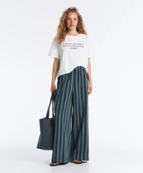 Pantaloni cu croi larg din amestec de bumbac, cu dungi