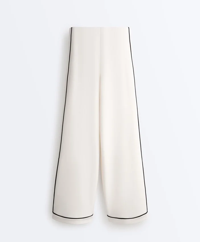 Pantaloni cu croi larg din modal moale Soft Touch, cu bordură contrastantă Pantaloni cu croi larg din modal moale Soft Touch, cu bordură contrastantă