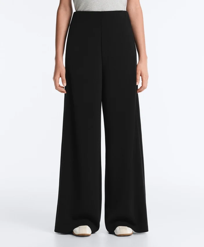 Pantaloni cu croi larg, din modal Soft Touch și cu tiv ajurat Pantaloni cu croi larg, din modal Soft Touch și cu tiv ajurat