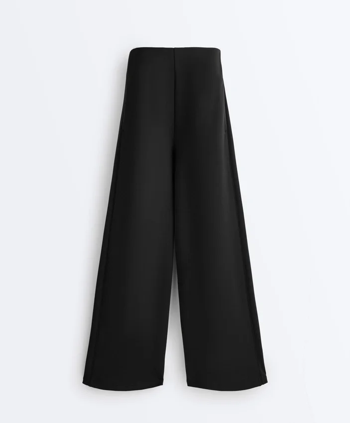 Pantaloni cu croi larg, din modal Soft Touch și cu tiv ajurat Pantaloni cu croi larg, din modal Soft Touch și cu tiv ajurat
