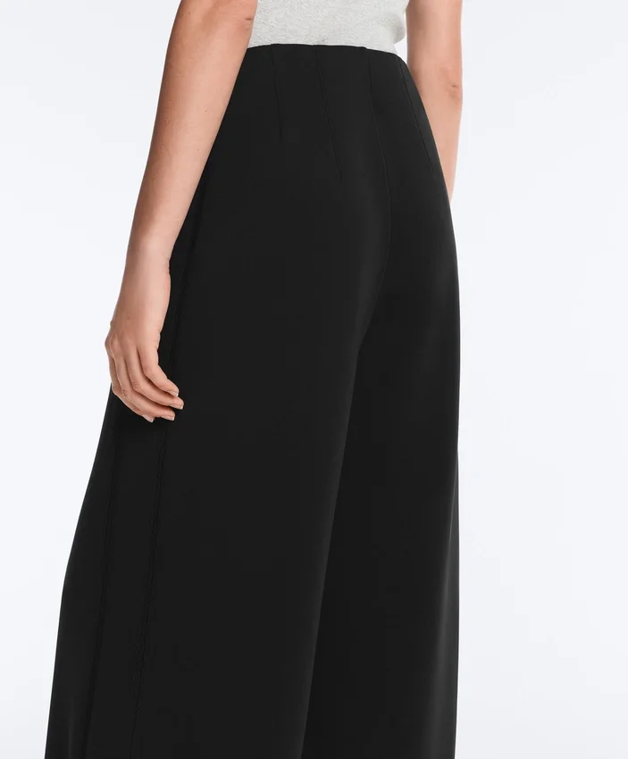 Pantaloni cu croi larg, din modal Soft Touch și cu tiv ajurat Pantaloni cu croi larg, din modal Soft Touch și cu tiv ajurat