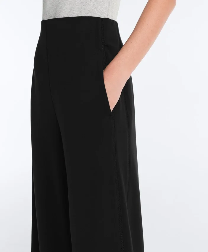 Pantaloni cu croi larg, din modal Soft Touch și cu tiv ajurat Pantaloni cu croi larg, din modal Soft Touch și cu tiv ajurat