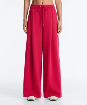 Pantaloni cu croi larg, din piqué plisat, cu bumbac Pantaloni cu croi larg, din piqué plisat, cu bumbac