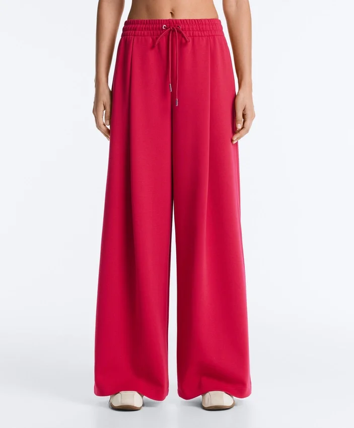 Pantaloni cu croi larg, din piqué plisat, cu bumbac Pantaloni cu croi larg, din piqué plisat, cu bumbac