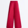 Pantaloni cu croi larg, din piqué plisat, cu bumbac Pantaloni cu croi larg, din piqué plisat, cu bumbac