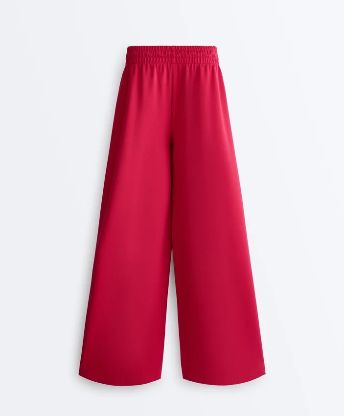 Pantaloni cu croi larg, din piqué plisat, cu bumbac Pantaloni cu croi larg, din piqué plisat, cu bumbac