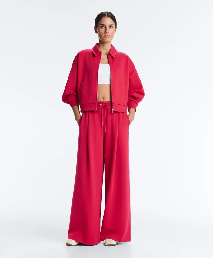 Pantaloni cu croi larg, din piqué plisat, cu bumbac Pantaloni cu croi larg, din piqué plisat, cu bumbac