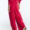 Pantaloni cu croi larg, din piqué plisat, cu bumbac Pantaloni cu croi larg, din piqué plisat, cu bumbac