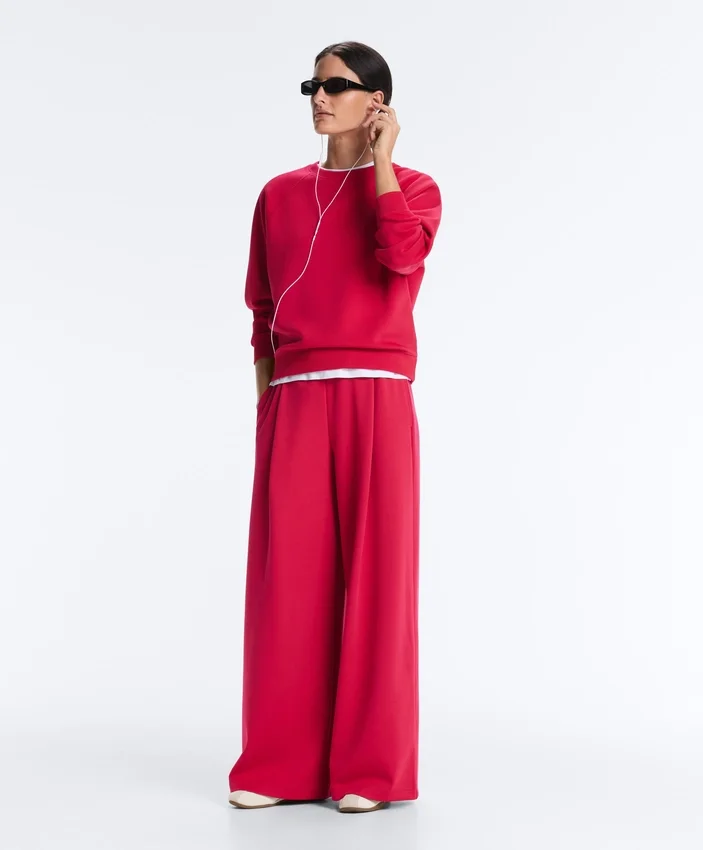 Pantaloni cu croi larg, din piqué plisat, cu bumbac Pantaloni cu croi larg, din piqué plisat, cu bumbac