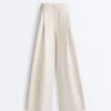 Pantaloni cu croi larg, din piqué plisat, cu bumbac Pantaloni cu croi larg, din piqué plisat, cu bumbac