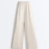 Pantaloni cu croi larg, din piqué plisat, cu bumbac Pantaloni cu croi larg, din piqué plisat, cu bumbac