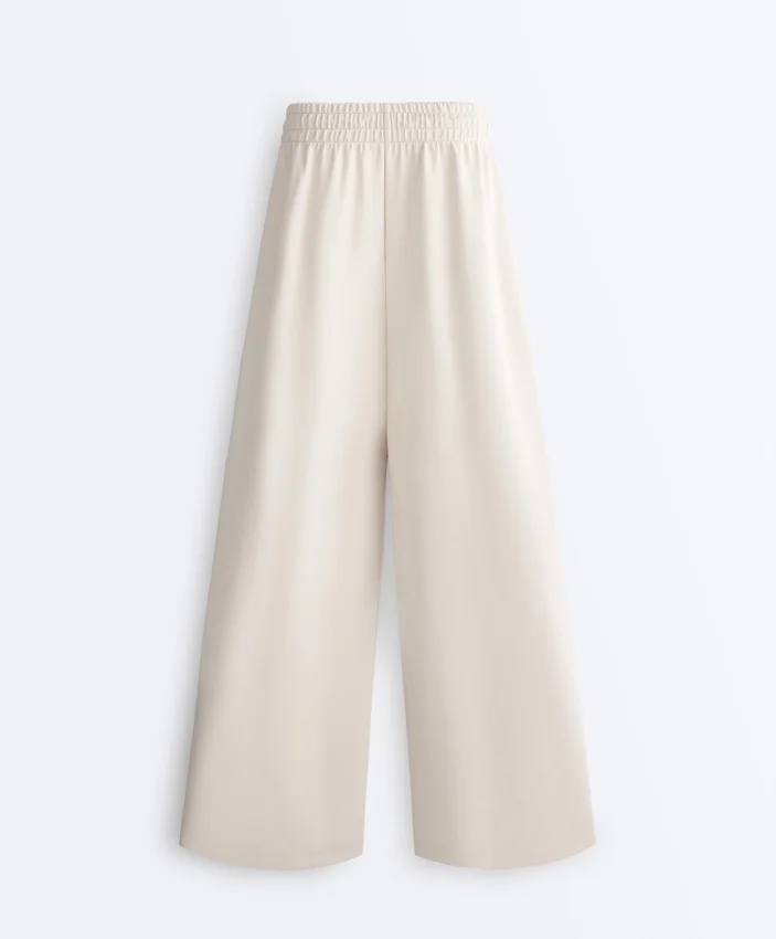 Pantaloni cu croi larg, din piqué plisat, cu bumbac Pantaloni cu croi larg, din piqué plisat, cu bumbac