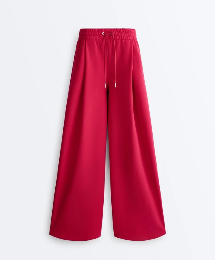 Pantaloni cu croi larg, din piqué plisat, cu bumbac Pantaloni cu croi larg, din piqué plisat, cu bumbac