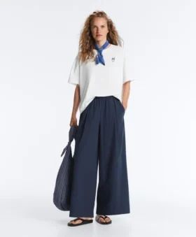 Pantaloni cu croi larg din poplin 100% bumbac