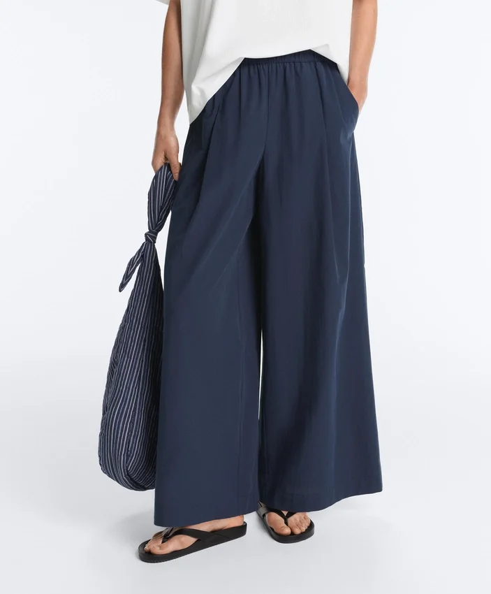 Pantaloni cu croi larg din poplin 100% bumbac Pantaloni cu croi larg din poplin 100% bumbac