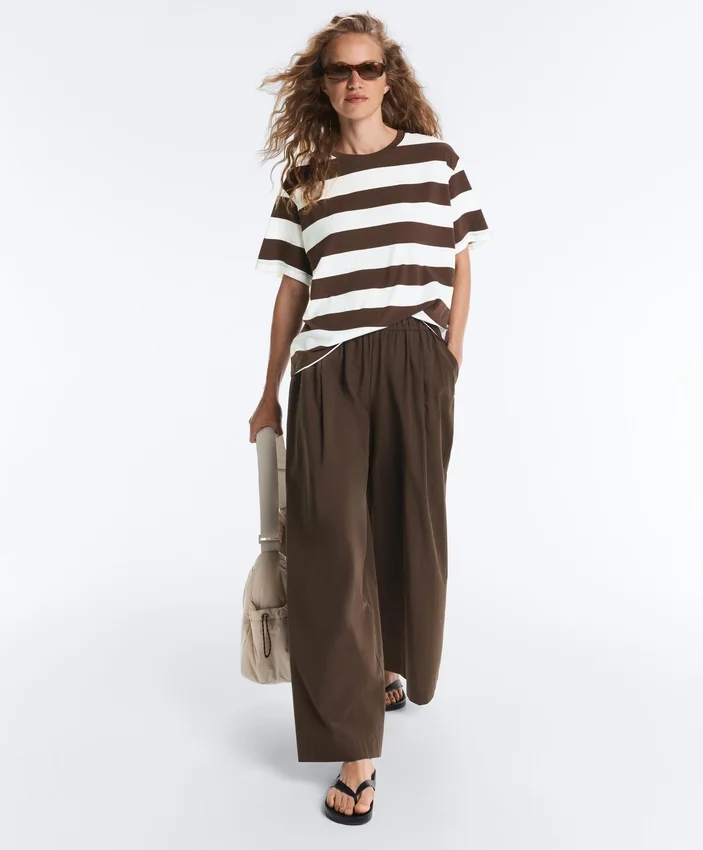 Pantaloni cu croi larg din poplin 100% bumbac Pantaloni cu croi larg din poplin 100% bumbac