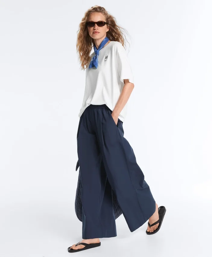 Pantaloni cu croi larg din poplin 100% bumbac Pantaloni cu croi larg din poplin 100% bumbac
