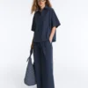 Pantaloni cu croi larg din poplin 100% bumbac Pantaloni cu croi larg din poplin 100% bumbac