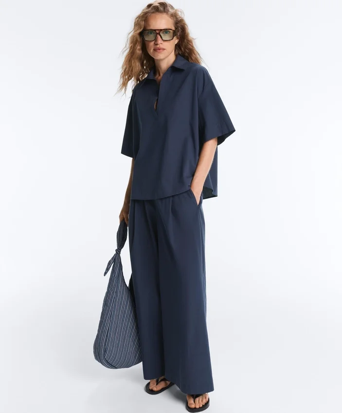Pantaloni cu croi larg din poplin 100% bumbac Pantaloni cu croi larg din poplin 100% bumbac