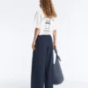 Pantaloni cu croi larg din poplin 100% bumbac Pantaloni cu croi larg din poplin 100% bumbac