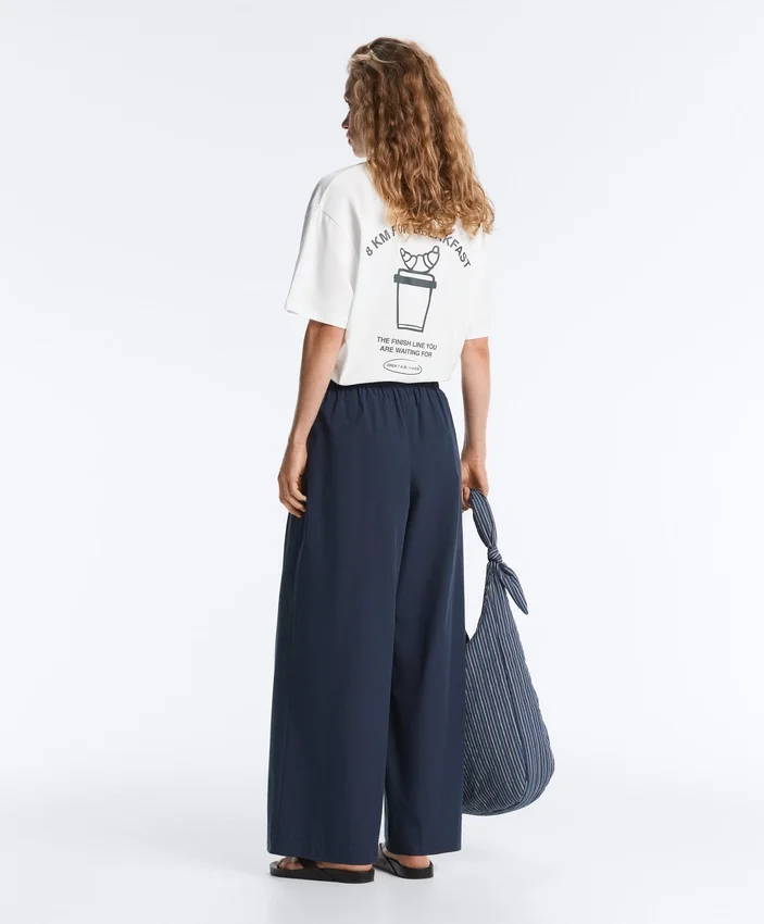 Pantaloni cu croi larg din poplin 100% bumbac Pantaloni cu croi larg din poplin 100% bumbac