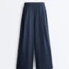 Pantaloni cu croi larg din poplin 100% bumbac Pantaloni cu croi larg din poplin 100% bumbac