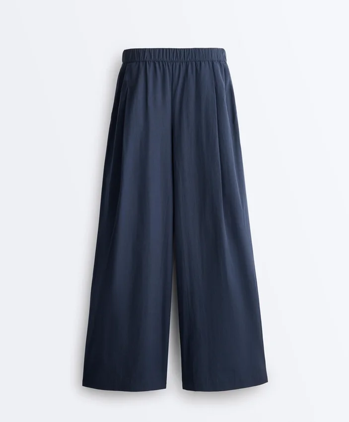 Pantaloni cu croi larg din poplin 100% bumbac Pantaloni cu croi larg din poplin 100% bumbac