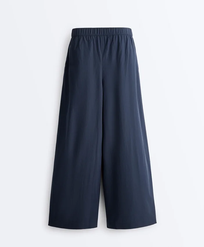 Pantaloni cu croi larg din poplin 100% bumbac Pantaloni cu croi larg din poplin 100% bumbac
