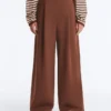 Pantaloni cu croi larg și talie înaltă din bumbac piqué Pantaloni cu croi larg și talie înaltă din bumbac piqué