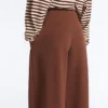 Pantaloni cu croi larg și talie înaltă din bumbac piqué Pantaloni cu croi larg și talie înaltă din bumbac piqué