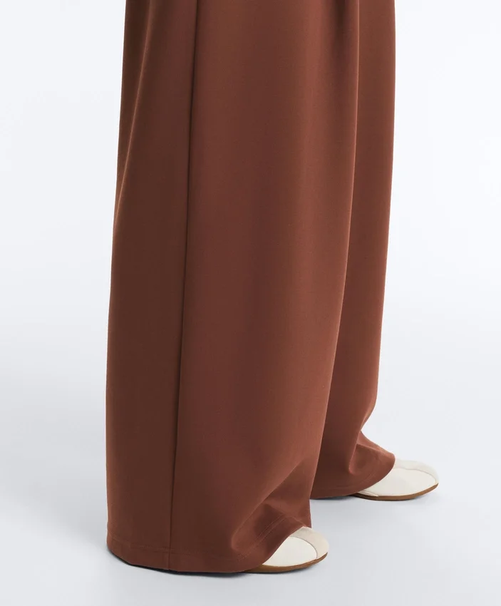 Pantaloni cu croi larg și talie înaltă din bumbac piqué Pantaloni cu croi larg și talie înaltă din bumbac piqué