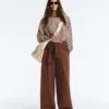 Pantaloni cu croi larg și talie înaltă din bumbac piqué Pantaloni cu croi larg și talie înaltă din bumbac piqué