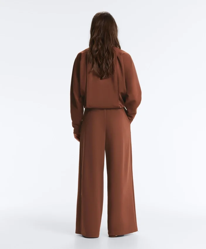 Pantaloni cu croi larg și talie înaltă din bumbac piqué Pantaloni cu croi larg și talie înaltă din bumbac piqué
