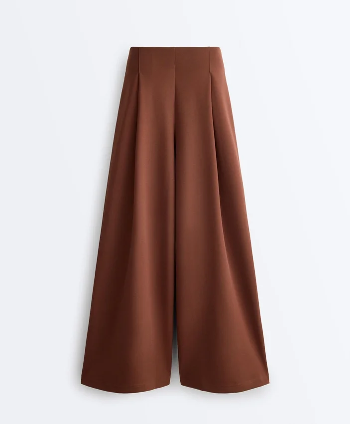 Pantaloni cu croi larg și talie înaltă din bumbac piqué Pantaloni cu croi larg și talie înaltă din bumbac piqué
